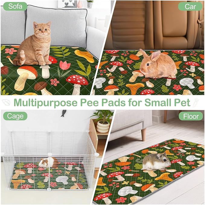 Bienbee Guinea Pig Bedding, 2 Pack 56" x 28" Reusable Guinea Pig Cage Liner Waterproof and Absorbent Small Animal Bedding Washable Guinea Pig Pee Pads for Small Pet Hamster Rabbit Squirrel, Mushroom