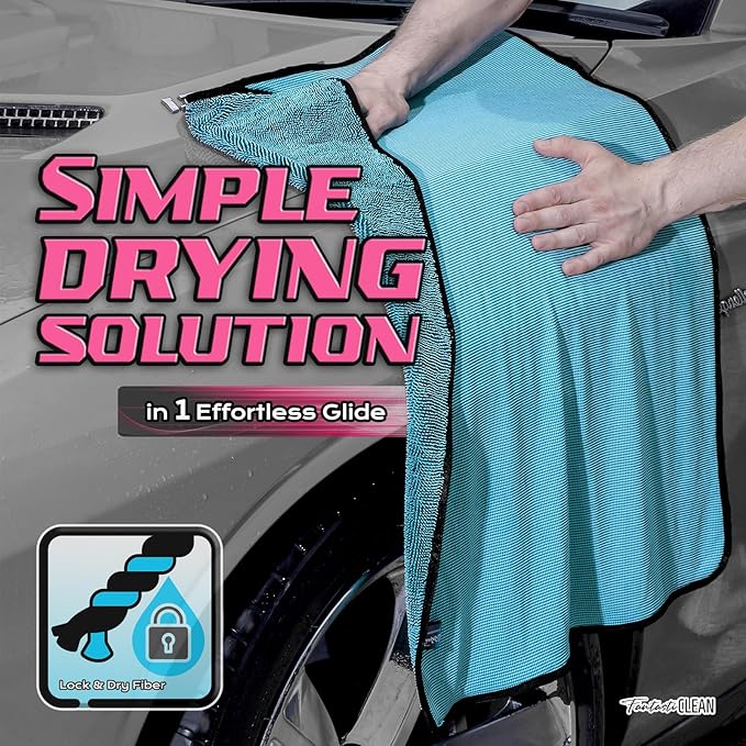 Fantasticlean Large Car Drying Towels- 2 Pack, 32‘’ by 24'' - Premium Microfiber Cleaning Cloth with Dual-Colored Twisted Loop, Ultra Absorbent, Scratch-Free for Instant Car Detailing (Blue)