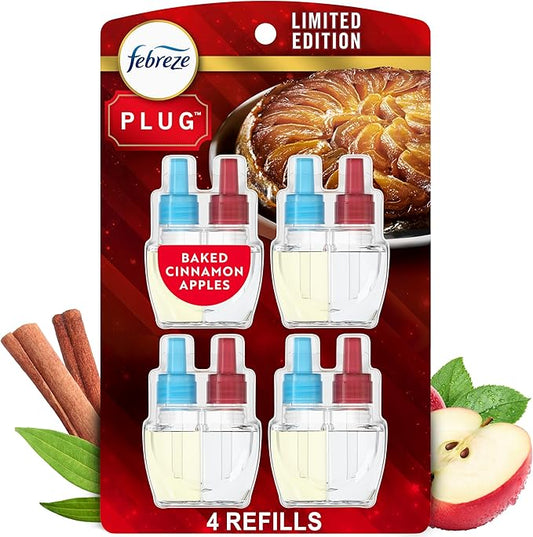 Febreze Plug In Air Freshener Scented Oil Refill Baked Cinnamon Apples, 4ct