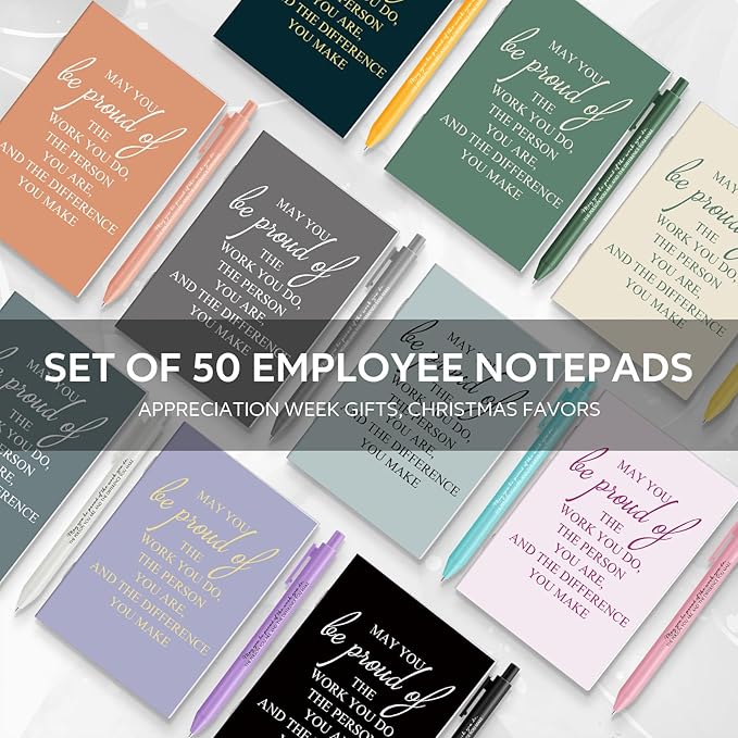 Harloon 100 Pcs Christmas Employee Appreciation Gifts Thank You Gifts Bulk Inspirational Notepads Ballpoint Pens Mini Motivational Notebooks for Staff Teacher Coworker Team Office(May You Be Proud)