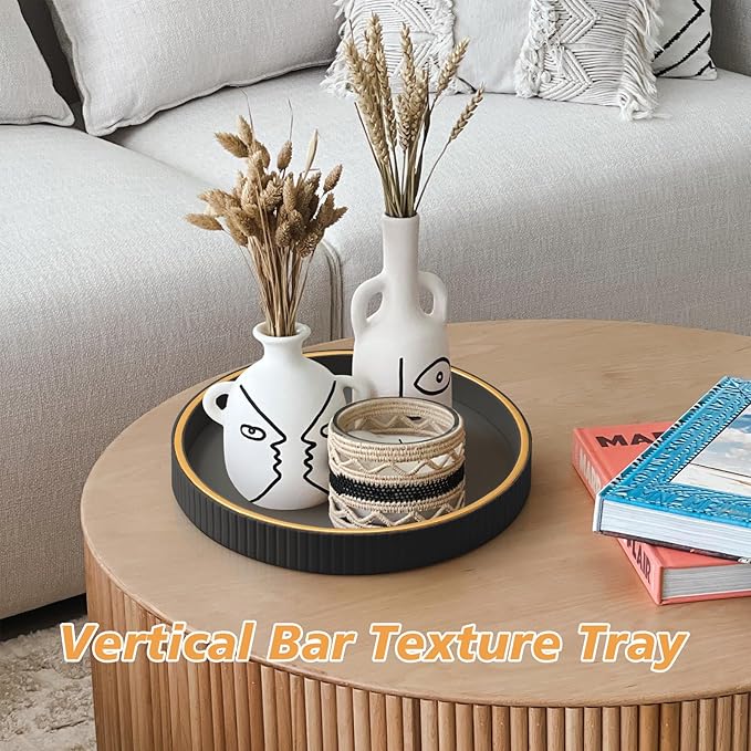 SANZIE Leather Desktop Storage Organizer Premium Serving Tray for Sundries, Cosmetics, Phone, Wallet, Cutlery - Decorative Valet Tray, Black