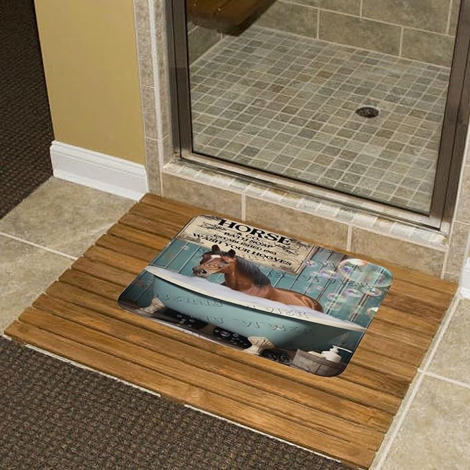 Horse Wash Your Paws Bath Mat,Cute Cartoon Horse Bathroom Rugs with Non Slip Backing,Washable Cover Floor Rug Carpets Floor Mat 20"x32"