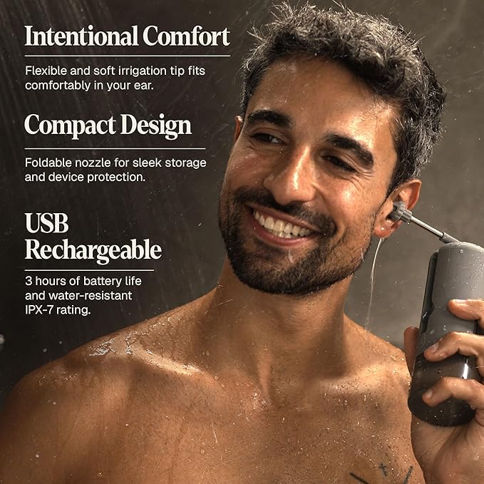 Wush Pro by Black Wolf - The Original Deluxe Water Powered Ear Cleaner with 6 Reusable Replacement Tips by Black Wolf - Safe & Effective for Ear Wax Buildup - Electric Ear Wax Removal Kit (Grey)