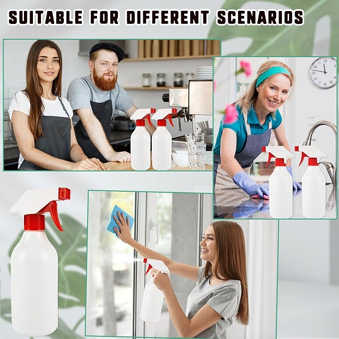 16 Pack Plastic Spray Bottles 16 oz Empty Refillable Spray Bottle for Cleaning Solutions Leak Proof Water Bottle Sprayer with Adjustable Nozzle Mist & Stream Heavy Duty Reusable for Plants Oils Hair