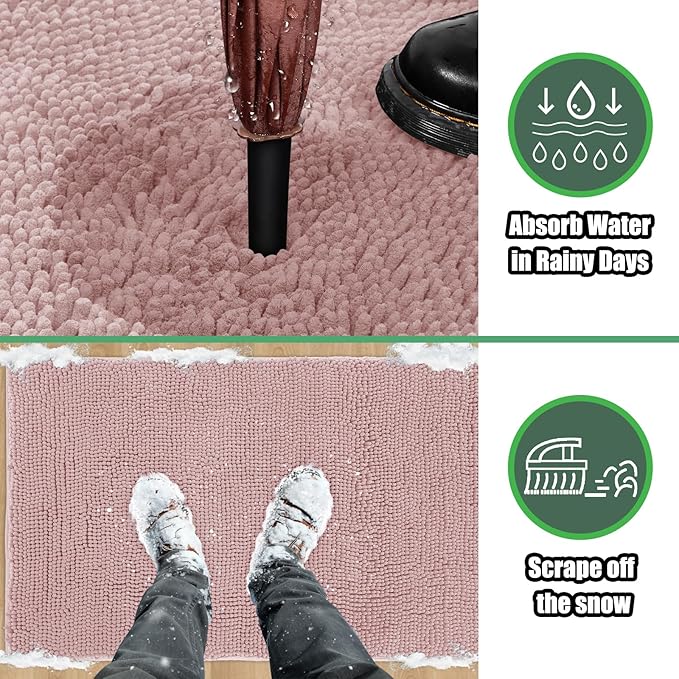 IM HOME Chenille Absorbent Outdoor Doormat 30" x 20", Washable Muddy Door Mats for Dog Non Slip Indoor Doormat Dog Mat for Muddy Paw Front Inside Doormats for Entryway Dusty Pink