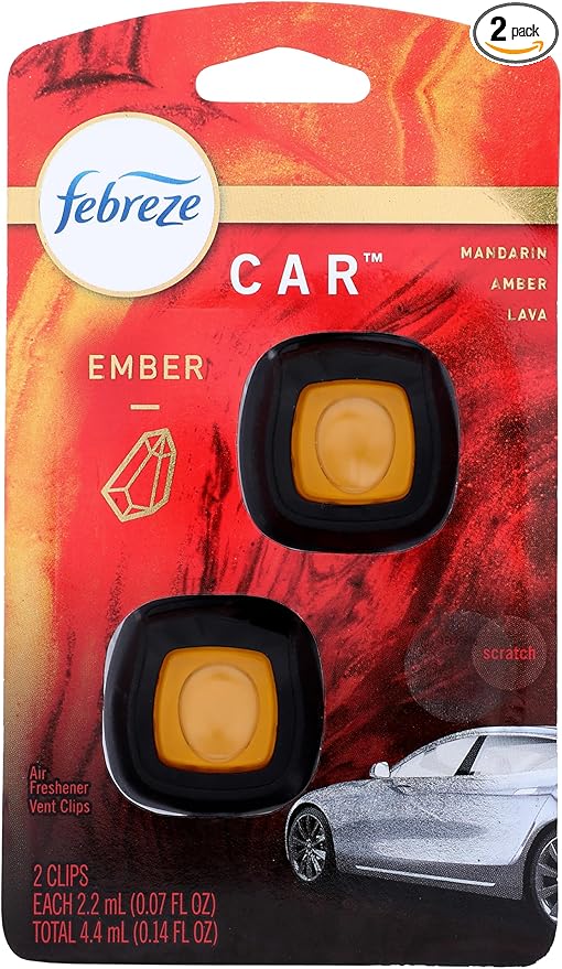 Febreze AUTO Air Freshener Vent Clip Ember, 07 oz. Car Vent Clip, Pack of 2 (EMBER)