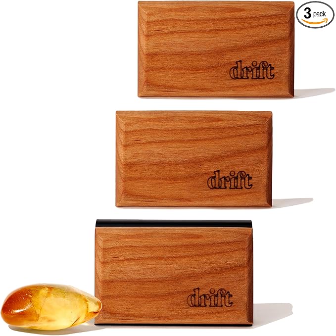 Drift Car Air Freshener Starter Kit - Wooden Deodorizer - Vehicle Odor Remover - Auto Scent Diffuser - Long-Lasting Car Freshening - Amber 3 Pack - CLIP INCLUDED
