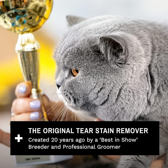 Eye Envy Cat Tear Stain Remover Starter Kit with ProPowder Brush. Stain Solution, Applicator Pads, Stain Powder, and Small Applicator Brush. Tear Stain Treatment Kit. Lasts 30-45 Days. Made in USA.
