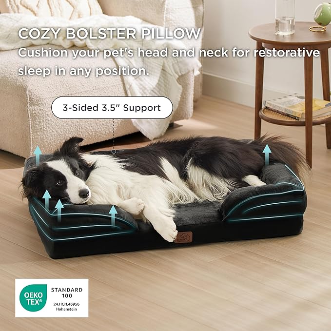 Bedsure L Plus Orthopedic Dog Bed for Large Dogs - Washable Dog Cat Bed Waterproof, L Plus Big Comfort Dogs Couch Sofa with Washable Removable Cover, Pet Bed with Nonskid Bottom, Black, 38"
