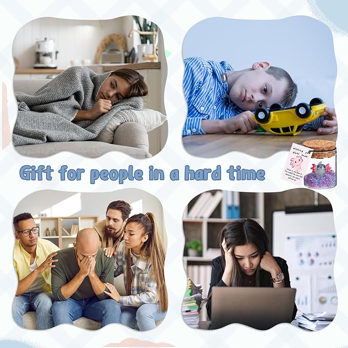 20 Sets Employee Appreciation Gifts Bulk Support Inspirational Mini Luminous Axolotl Cards with Glass Bottle for Christmas Teacher Students Gift Classroom Party Favors