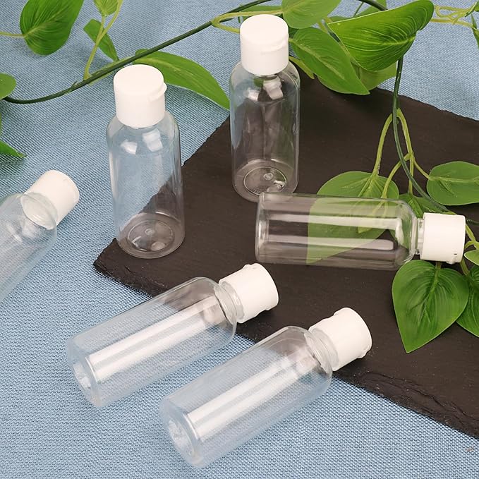 100 Pack 2 oz Plastic Bottles with Caps, Clear Empty Bottles, flip top Bottles for Lotion and Shampoo, Travel-Friendly Bottles, BPA-Free for Liquids and Personal Care