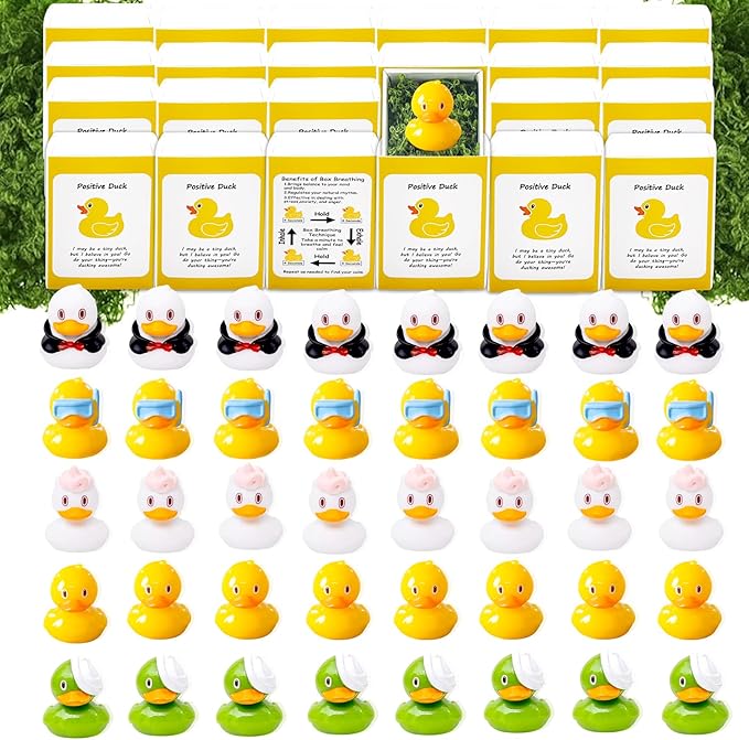20 Set Positive Duck Gifts Bulk Employee Appreciation Gifts Box Breathing Gift Bulk for Coworker Team Back to Desk Pets Thank You Teacher Duck Ornaments with Cheer up Card Box