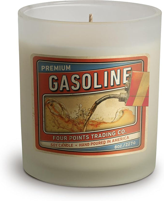 Gasoline Scented Candle 8 oz - Soy Aromatherapy Candle with Jar - Great Gift for Birthday, Anniversary, Christmas, New Year, House Warming and More - Four Points Trading Co.