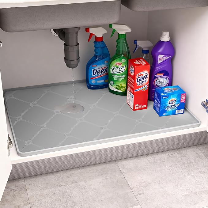 19" x 19" Silicone Under Sink Mat Thickened Kitchen Mat Shelf Liner Cabinet Protector Leakproof Under Sink Pad Waterproof Counter Protector