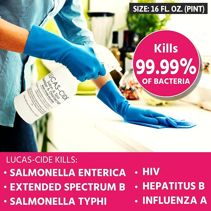 LUCAS-CIDE Salon and Spa Disinfectant Multipurpose Surface Sanitizer, EPA Disinfectant Cleaning Supplies Solution 16 oz (Pint) - Pink