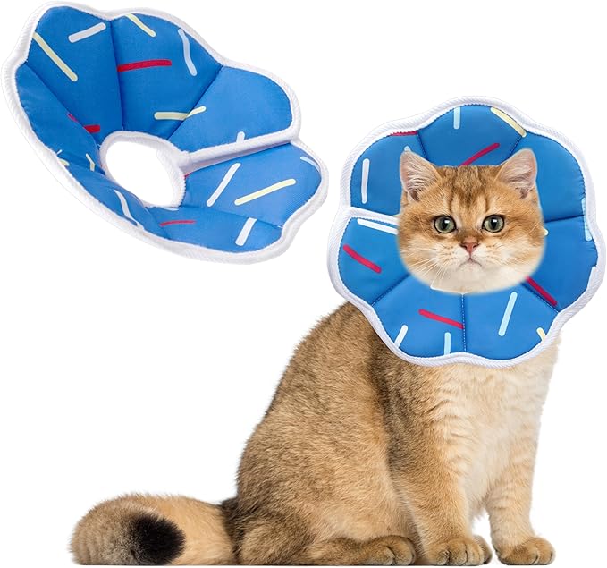 Soft Adjustable Cat Cone Collar, Comfortable Cat Recovery Collar Suitable for Various Types of Cats,Elizabethan Neck Protective Collar for Cats After Surgery (Blue Stripe, Small)