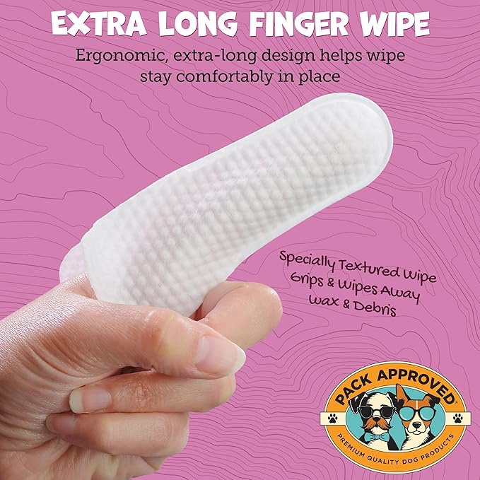 Advanced Pet Ear Finger Wipes for Dogs & Cats - Non-Irritating Pet Finger Wipes, Ear Cleaner for Dogs & Cats - Helps Reduce Wax Buildup, Debris, and Odor with Cucumber Melon Scent - 50ct