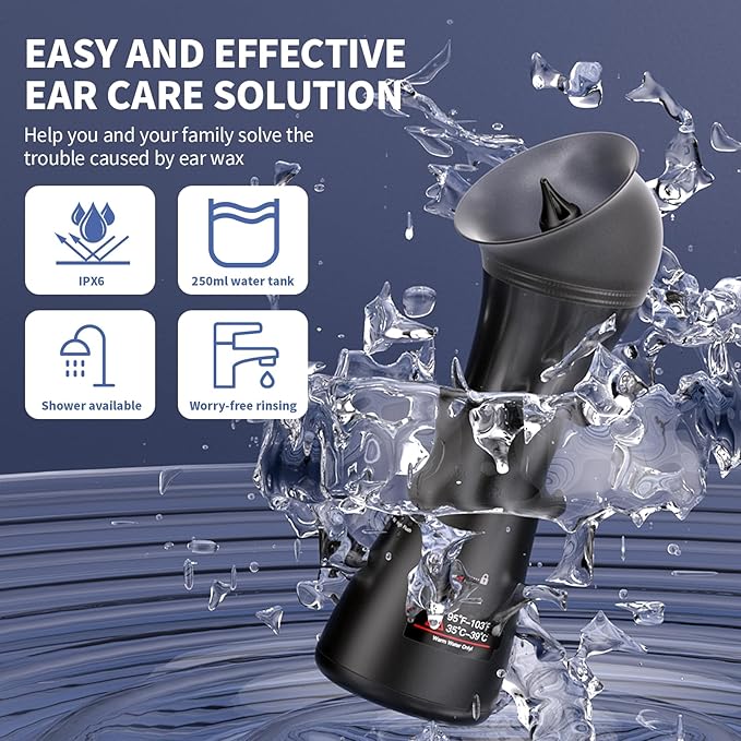 Upgraded Ear Wax Removal Kit, 4-Mode Electric Ear Cleaner - IPX7 Waterproof, Earwax Cleaning Kit with Water Temperature Sensor, 2in1 Waste Tank Design for Home Use