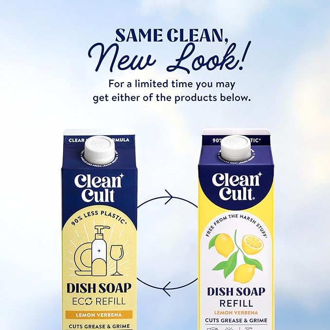 Cleancult Dish Soap Liquid Refill (32oz, 1 Pack) - Plant Based Cleaning Power - Dish Soap that Cuts Grease & Grime - Free of Harsh Chemicals - Uses 90% Less Plastic - Lemon Verbena