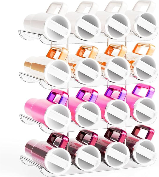 4 Tier Stackable Water Bottle Organizer for 40 oz Stanley Cup,Yeti and Other Tumbler Organizer,Larger Compartment Stanley Cup Holder,Wine Rack and Waterbottle Holder for Kitchen Cabinets,Countertop