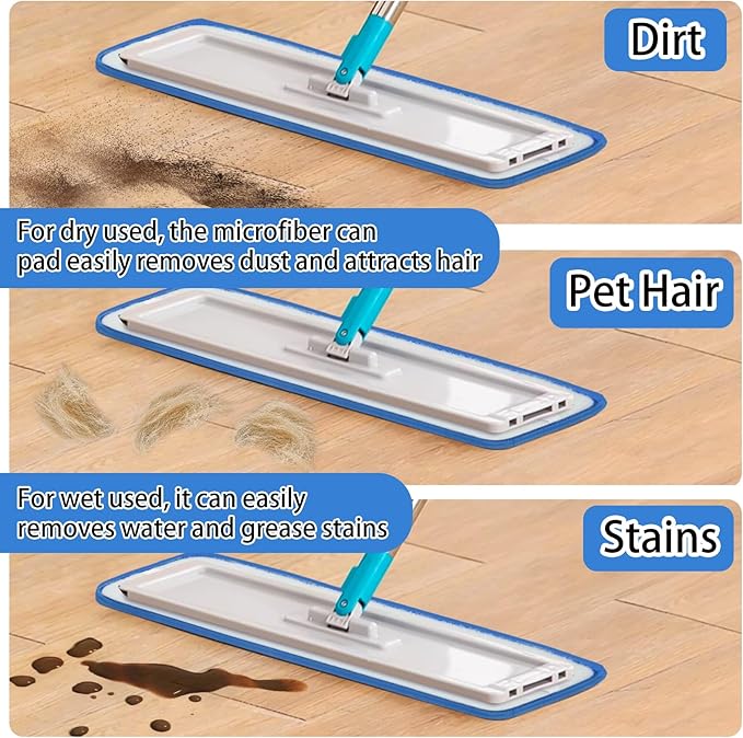 4 PCS Replacement Mop Pads, Microfiber Cleaning Mop Compatible with Bona Mop, Washable & Reusable Mop Refill Pads for Hardwood Floor,18 Inch, Blue
