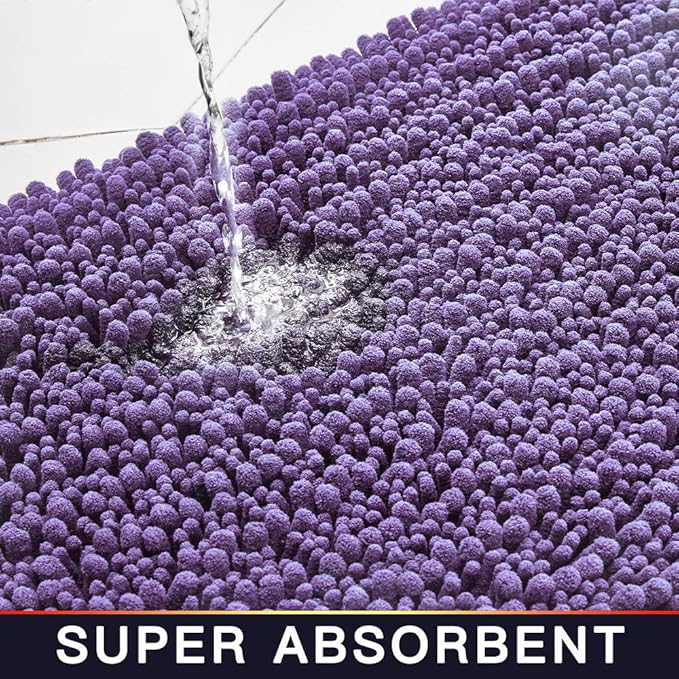 Walensee Bathroom Rug Non Slip Bath Mat (24x17 Inch Lavender) Water Absorbent Super Soft Shaggy Chenille Machine Washable Dry Extra Thick Perfect Absorbant Best Small Plush Carpet for Shower Floor