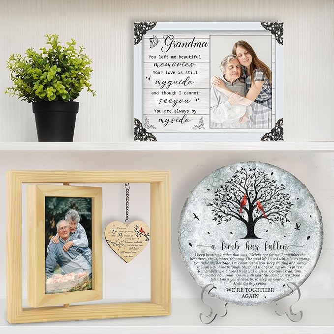 4x6 Rotating Picture Frame Memorial Wooden Gift You Left Me Beautiful Keychain Loss of Loved One Nanny Papi Daddy Sister in Heaven Double-Sided Photo Funeral Sympathy Ceremonies Table Decor HR3-N