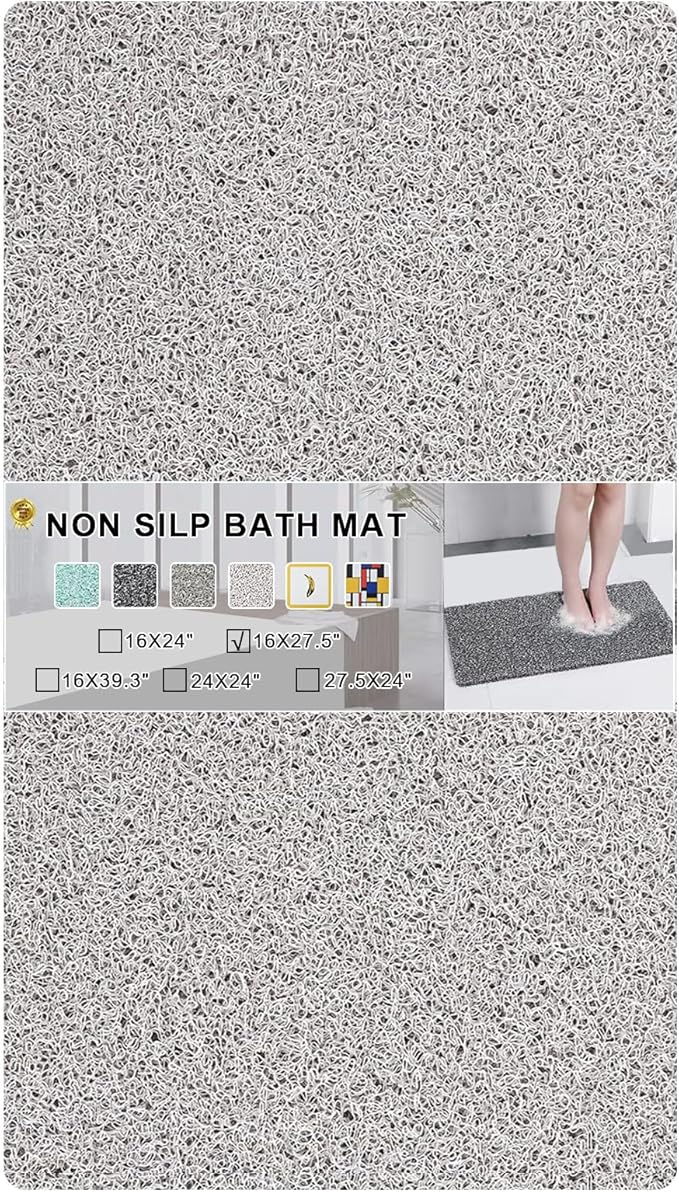 Nonslip Bathtub Mat, Anti Slip Bath Mat 0.6" Extra Thick, Quick Dry Bath Tub Anti Slip Shower Mat, Loofah Non-Slip Bath Mat for Tub Bathroom Pool Kitchen Entryway Home Hotel(Light Gray 16x27)
