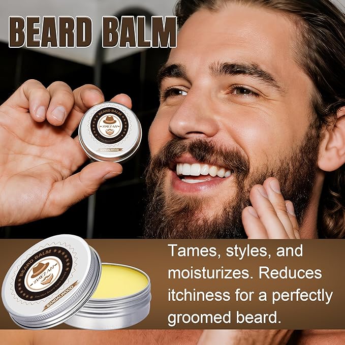 XIKEZAN Beard Kit for Men Care & Trimming Sets with 2 Pack Beard Oils Sandalwood, Wash, Conditioner, Balm, Brush, Comb & Scissors, Christmas Valentines Birthday Gifts for Dad,Stocking Stuffers for Men