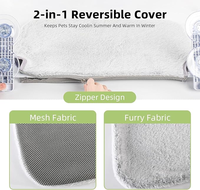2PCS Replacement Cover for Cat Window Perch, M Size Cordless Cat Window Hammock Bed Accessories, Reversible Breathable/Warm Seat Cover for Inside (Grey, 20.4" L x 11.8" W)