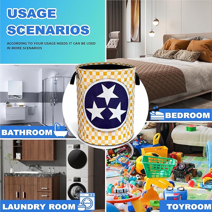 Tennessee State Flag Laundry Basket Oxford Cloth Laundry Hamper With Handle Foldable Portable Clothes Storage Basket 18.9 X 16.5 Inch Storage Bag For Laundry Room/Bathroom/Bedroom/Dormitories