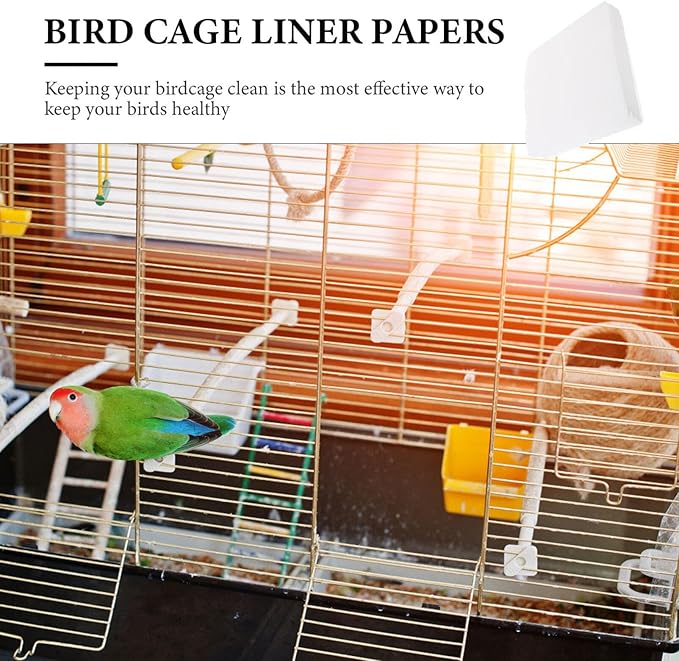 100Sheets Disposable Bird Cage Liner Papers Absorbent Cushion Liners for Bird Cages Precut and Easy to Use for Pet and Parrots