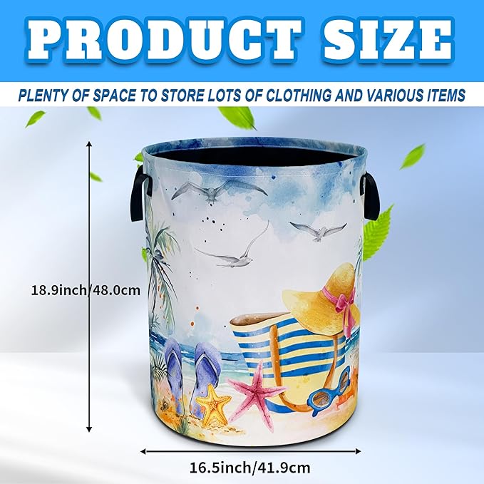 Hawaiian Beach Laundry Basket Oxford Cloth Palm Tree Slippers Laundry Hamper With Handle Foldable Portable Clothes Storage Basket 18.9 X 16.5 In Storage Bag For Laundry Room/Bathroom/Bedroom