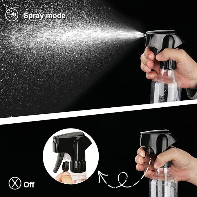 Plastic Spray Bottles 12oz Mist Spraying Bottle Continuous Mister Spray Bottle Heavy Duty Empty Water Spray Bottles for Hair, Cleaning Solutions, Plants，Essential Oils 2 Pack (Clear-2pcs)