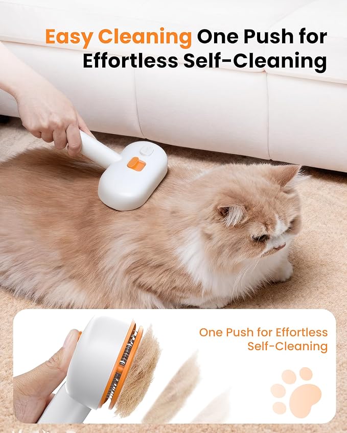 Cat Steam Brush with Waterless Shampoo, Self Cleaning Cat Brush for Shedding, 3 in 1 Pet Spray Hair Removal Comb, Pet Steam Brushes for Long and Short Haired Dog, Cool Mist Only