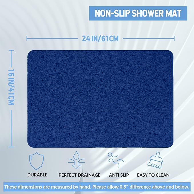 Non-Slip Bathtub Mat, 2 Pack Anti Slip Shower Mat, Fast Drying Bathtub Mats, Foot Scrubber Mat, Anti Slip Mat for Tub, Floor, Bathroom, Kitchen, Home, Hotel (Navy Blue 24"×16"+24"×16")