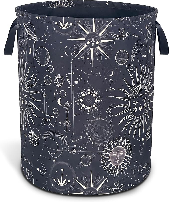 Universe Sun Planet Moon Laundry Basket Stars Celestial Oxford Cloth Laundry Hamper With Handle Foldable Portable Clothes Storage Basket 18.9 X 16.5 Inch Storage Bag For Laundry Room/Bathroom/Bedroom