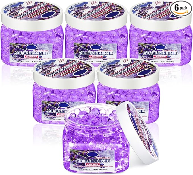 6 Pcs Air Freshener Gel Beads Bulk Odor Eliminator Beads Odor Removing Gel for Home, Bathrooms, Cars, Boats, RVs, Pet Areas, Room, Toilet 8 oz (Purple Lavender)
