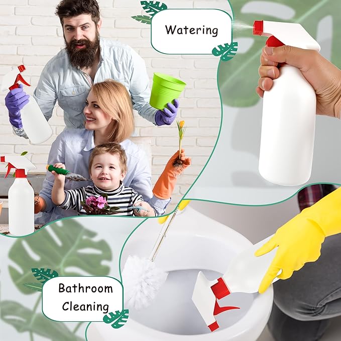 16 Pack Plastic Spray Bottles 16 oz Empty Refillable Spray Bottle for Cleaning Solutions Leak Proof Water Bottle Sprayer with Adjustable Nozzle Mist & Stream Heavy Duty Reusable for Plants Oils Hair