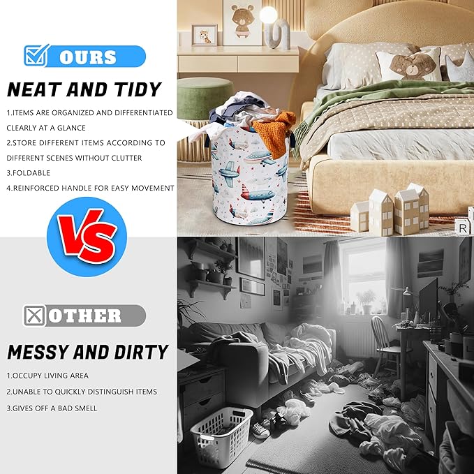 Airplane Laundry Basket Oxford Cloth Aircraft Cartoon Laundry Hamper With Handle Foldable Portable Clothes Storage Basket 18.9 X 16.5 In Storage Bag For Laundry Room/Bathroom/Bedroom/Dormitories