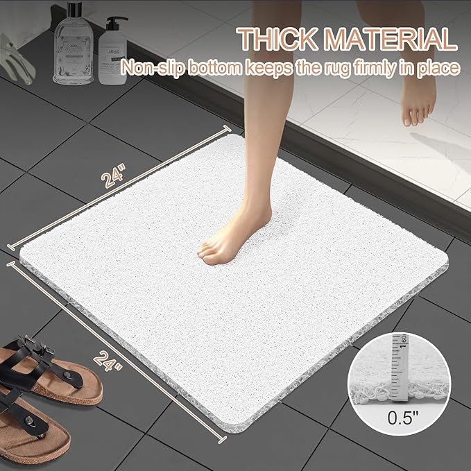 Joyhalo Shower Mats for Showers Anti Slip for Elderly, 17'' x 24'' Non Slip Bath Mat for Inside Shower, Bath Tub Mats for Bathroom Non Slip for Shower, PVC Loofah Bathroom Mats, White