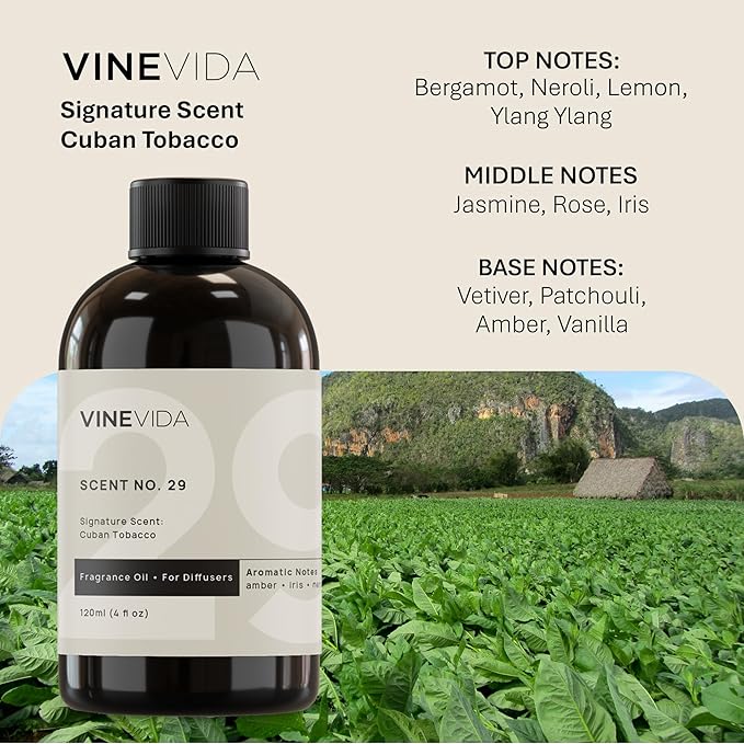 VINEVIDA [16 Fl Oz] Cuban Tobacco Fragrance Oil for Cold Air Diffusers, Essential Oils for Diffuser Oil Refill & Air Freshener Room Spray