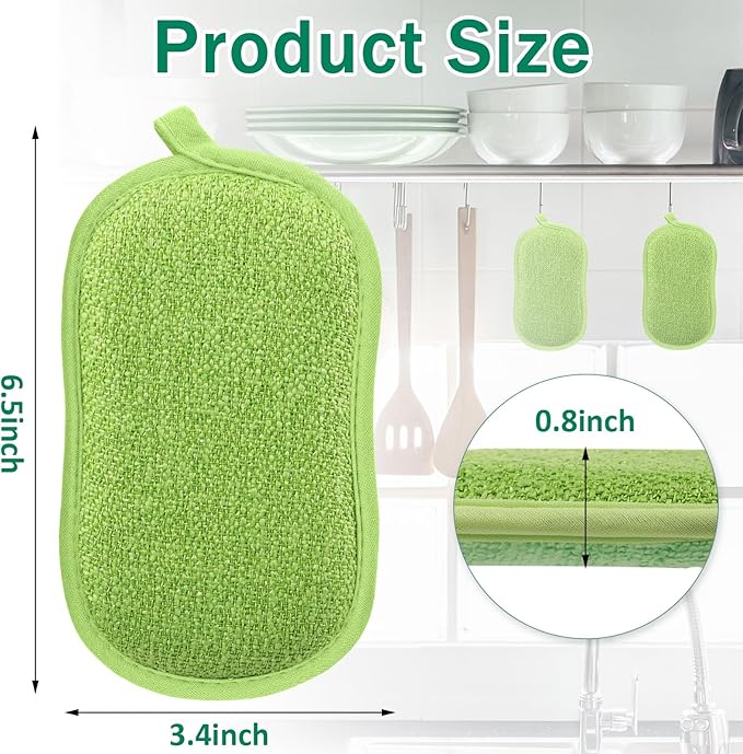24 Pack Multi Purpose Scrub Sponges Non Scratch Microfiber Sponge Cleaning Dish Scrubber Reusable Dish Sponges for Washing Dishes Along with Heavy Duty Scouring Power (Green)