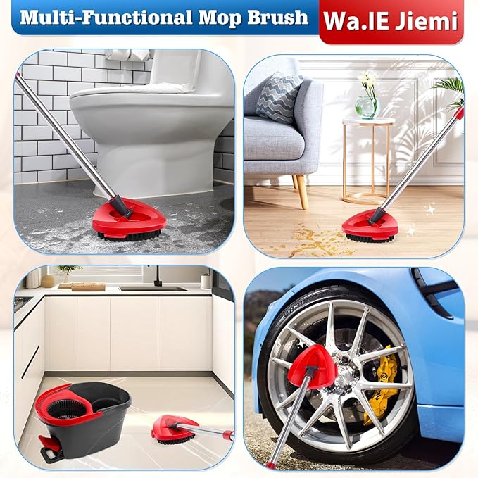 2 Pcs Spin Mop Replacements Scrub Brush and 1 Mop Base with 6 Pcs Scouring Pad Compatible with Cedar EasyWring 1 Tank System，Including 6Pcs Scouring Pad + 12Pcs Heavy Duty Scrub Sponge