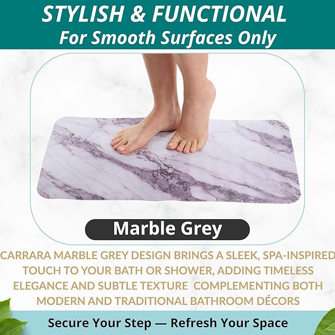 ENKOSI Non Slip Bath Mat for Tub and Shower Floors – Anti Slip Shower Mat with Strong Grip – Soft, Safe, and Unique Marble Print Bathroom Shower Mat for Inside Bathtub and Stalls (28x16 Marble Gray)