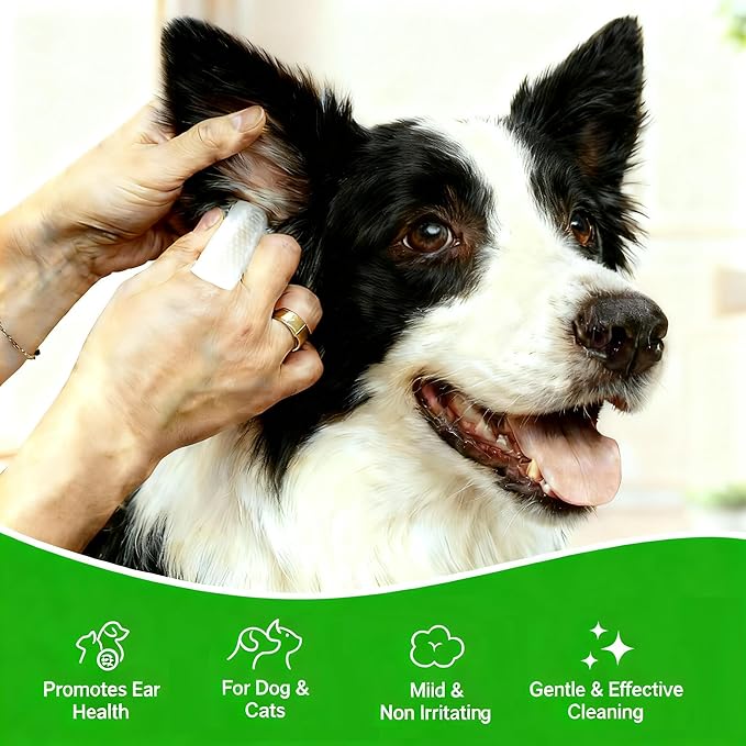 60 Pcs Dog Ear Cleaner Wipes, Ear Finger Wipes for Dogs & Cats, Dog Ear Wipes- Cleaning, Soothing, & Deodorizing Itchy Ears, Pet Health Supplies for Dog Small Animal Cat