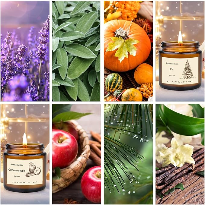 Long Lasting Soy Candles for Home, 6 Pack Holiday Scented Candle Gift Set with Cinnamon Apple, Pumpkin Chai & Vanilla, Natural Aromatherapy Candles, Christmas Gifts for Women