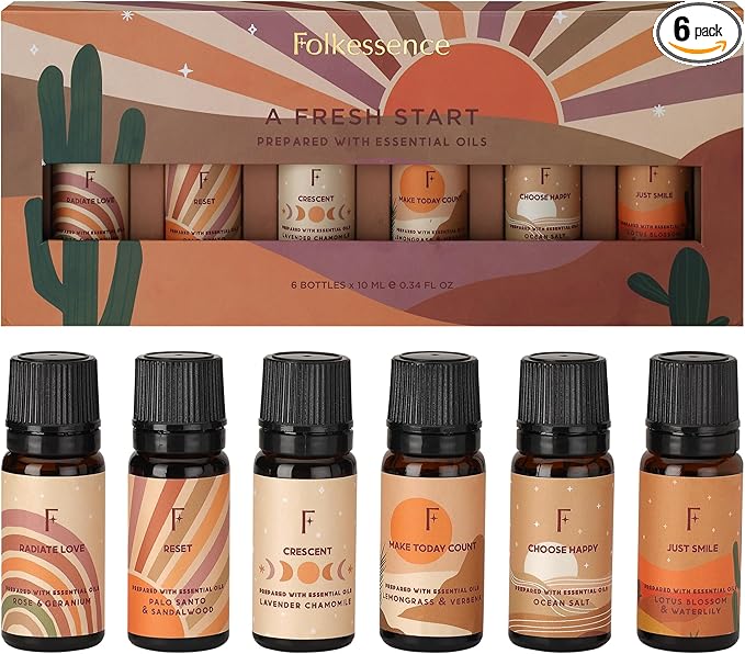 Folkulture Fragrance Oils for Diffuser | Set of 6 Essential Oils Set for Diffusers for Home | Diffuser Oil Scents - Lavender, Palo Santo, Rose Geranium, Lemongrass, Ocean Salt | Lotus Gift Box Set