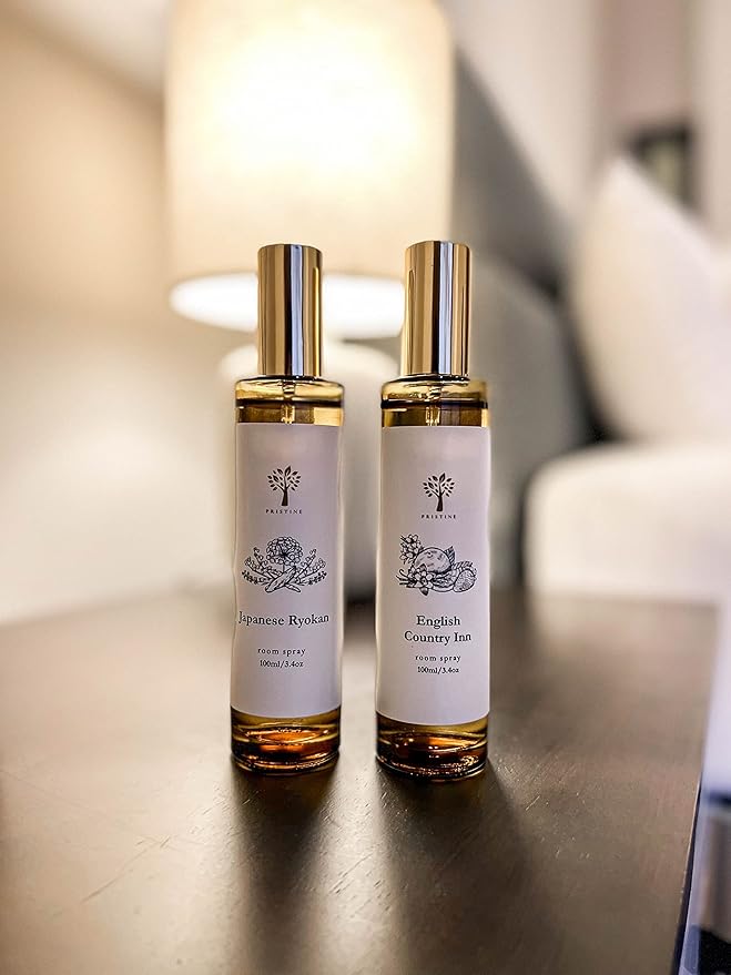 PRISTINE Japanese Ryokan/Inspired by Shang Hotel Linen & Room Spray Air Freshener, Made With Essential Oils, Fragrance room spray with Lavender, Lily, Sandalwood Scent, 3.4oz Pillow Spray