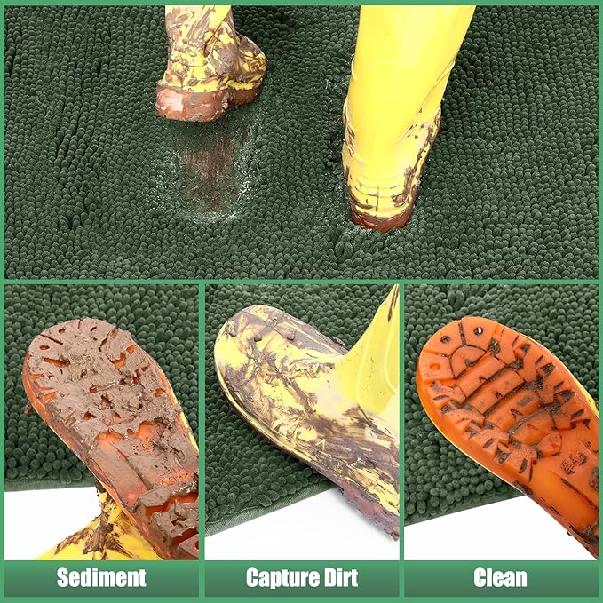 IM HOME Chenille Absorbent Outdoor Doormat 36" x 24", Washable Muddy Door Mats for Dog Non Slip Indoor Doormat Dog Mat for Muddy Paw Front Inside Doormats for Entryway Olive
